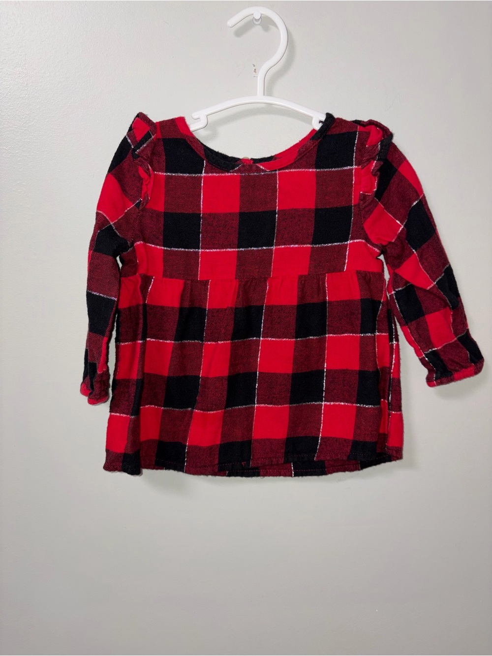 Jumping Beans Red Black Buffalo Plaid Long Sleeve Top 12M Christmas Holiday
